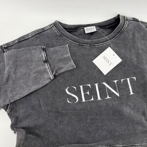 NWT SEINT Womens Gray Acid‎ Wash Crewneck Long Sleeve Sweatshirt Size S
